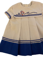 Vtg. Baby Girl 6-12 Months Dress Sailor Pinafore Nautical White Blue