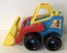 Vintage American Plastic Toys Loader Construction Vehicle Yellow Blue & Red