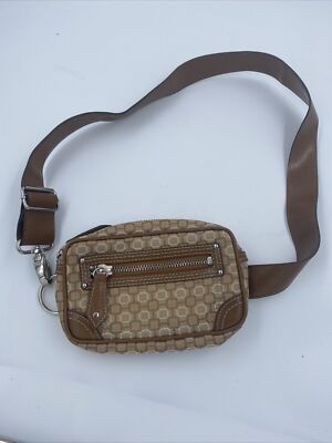 1990s Nine West Leather Trim Patterned Fanny Pack Waist Bag Red Pattern NOS
