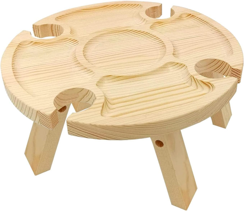 2-in-1 Picnic Table Wooden Folding with Wine Glass Holder Portable Travel Beach - Picture 4 of 12