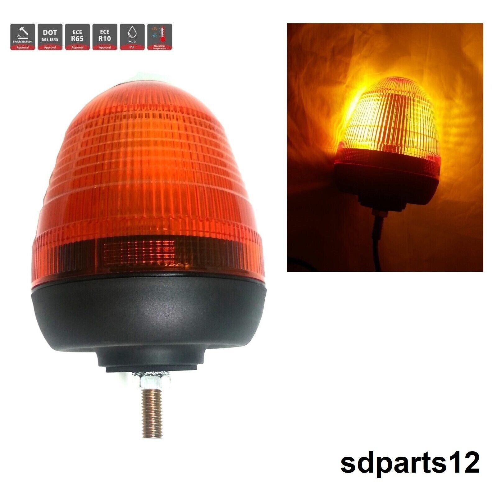 Gyrophare LED 12V 24V orange pour balise d'urgence de chantier camion