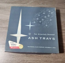 SET OF VINTAGE ASHTRAYS FEDERAL GLASS COMPANY LION WITH BOX CROWN S-241 BARONET