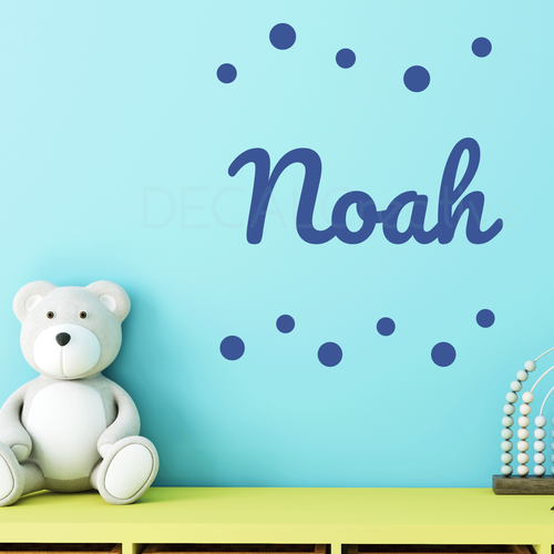 SCRIPT PERSONALISED NAME WALL STICKER, POLKA DOT CIRCLE STICKERS KIDS