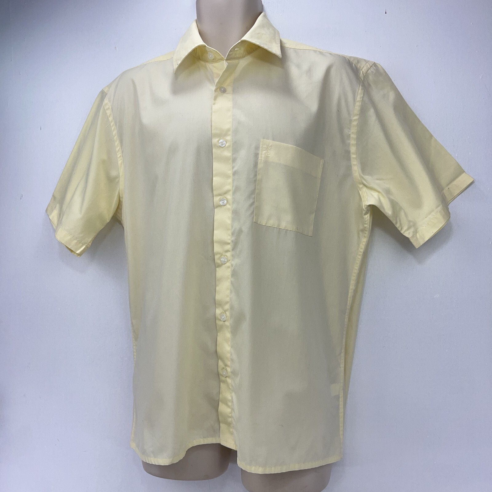 Yves Saint Laurent Camicia Manica Corta Giallo Logo YSL Uomo UK Taglia Large