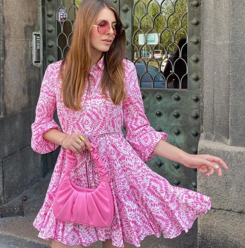 ZARA PINK TIE DYE FLORAL PRINTED MINI SHIRT DRESS VOLUMINOUS RUFFLE SKATER  SKIRT | eBay