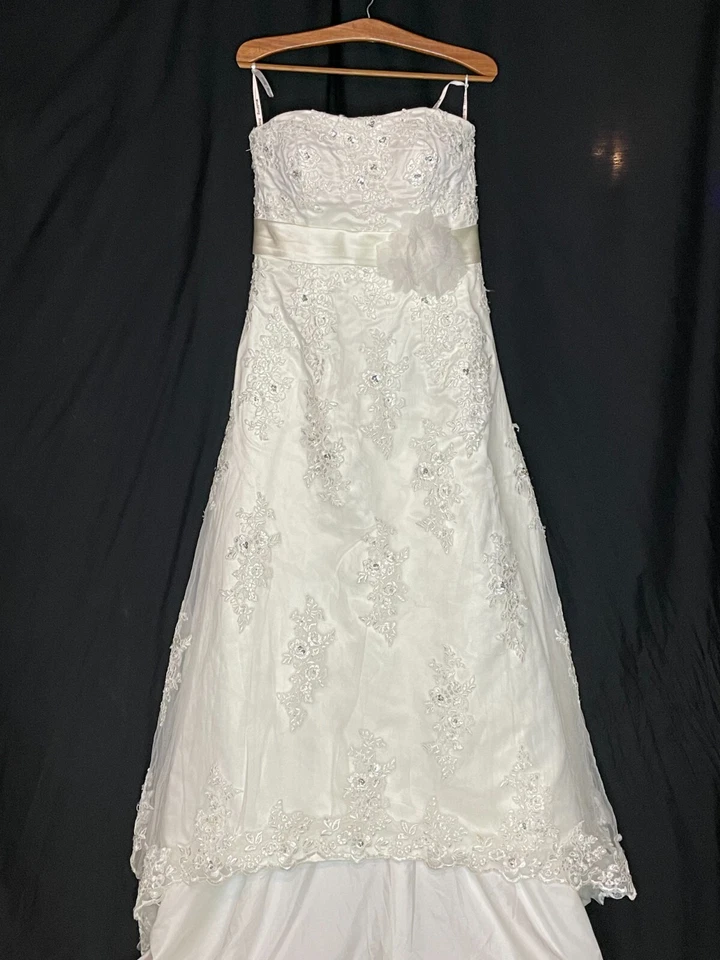 Lace Crystals Strapless Corset  Floral Flowers Ivory Bridal Gown Wedding Dress M - Image 2 of 4