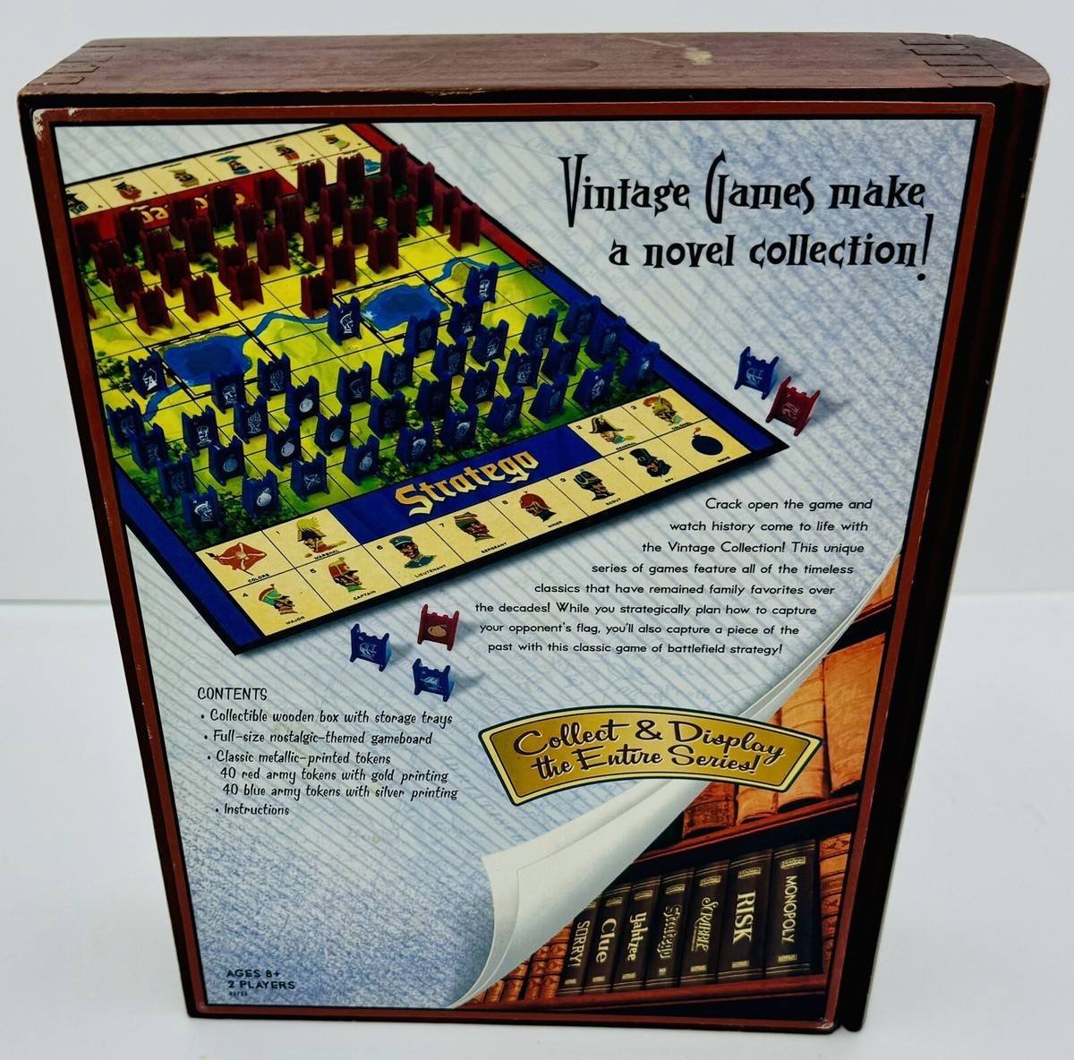 Vintage Stratego Bookcase Game in Wooden Case 2005 Milton Bradley