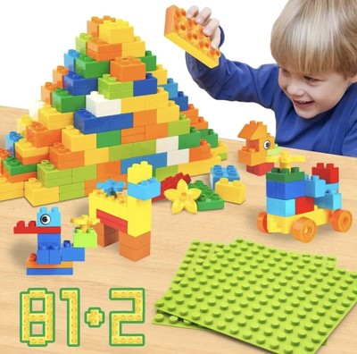 Klassisches großes Bausteinset, 81 Teile große Bausteine und 2 Bodenplatten