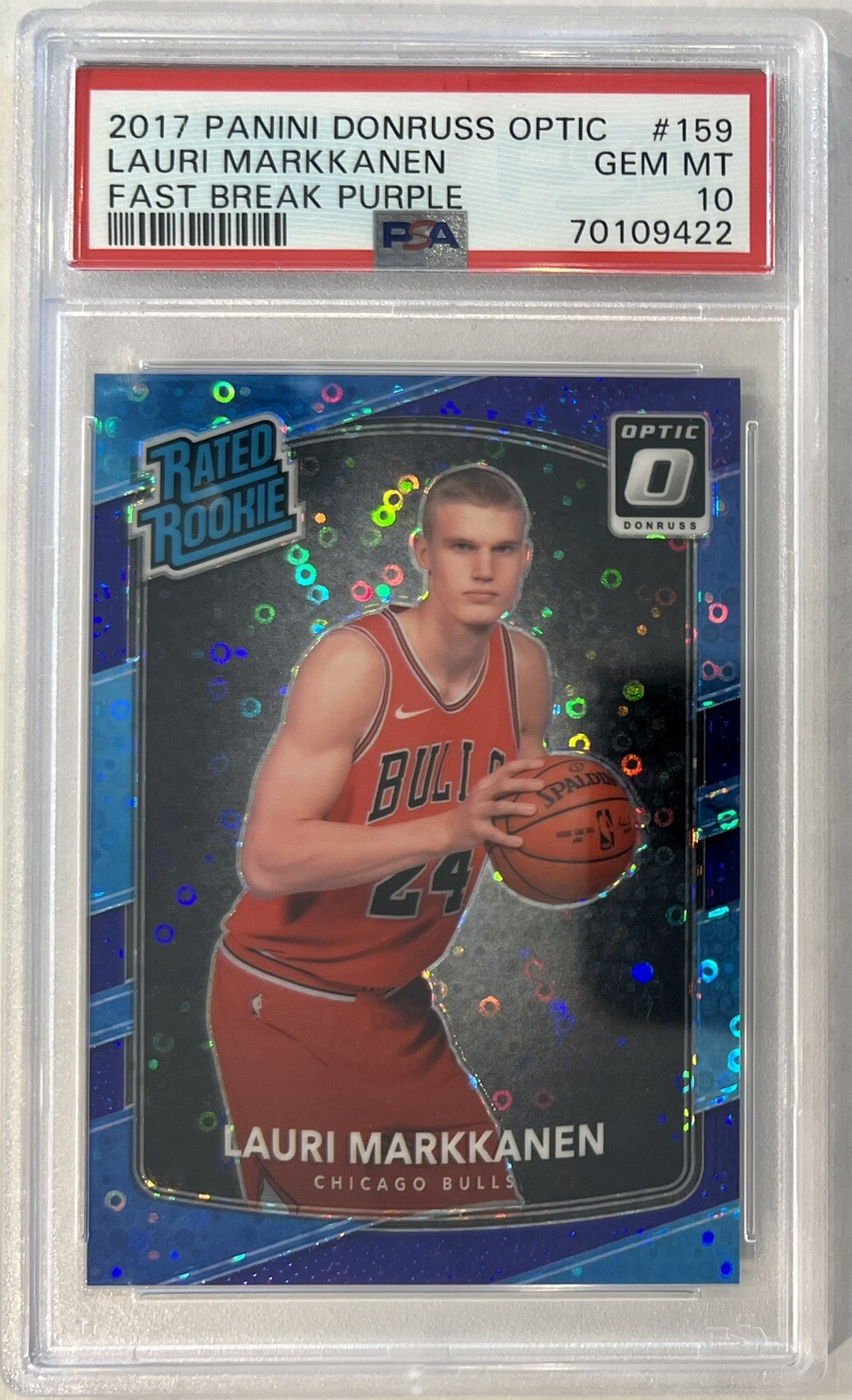2017 Panini Donruss Optic Lauri Markkanen Fast Break Purple /155 Rookie PSA 10