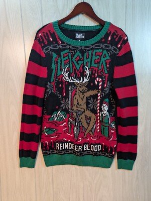 Black Matter Heavy Metal SLEIGHER REINDEER BLOOD Ugly Christmas Sweater  Medium
