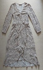 Oasis Midi Dress Sìze 8 Animal Print Faux Wrap Long Sleeve
