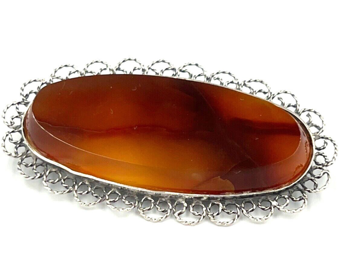 Large Antique Victorian Solid Silver Natural Agat… - image 1