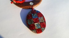 PENDENTE CONCHIGLIA MADREPERLA ROSSA SCACCHI abalone ciondolo collana naturale