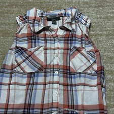 A Pea In The Pod Tunic Womens Large Plaid Red Blue Maternity Grunge Soft Casual
