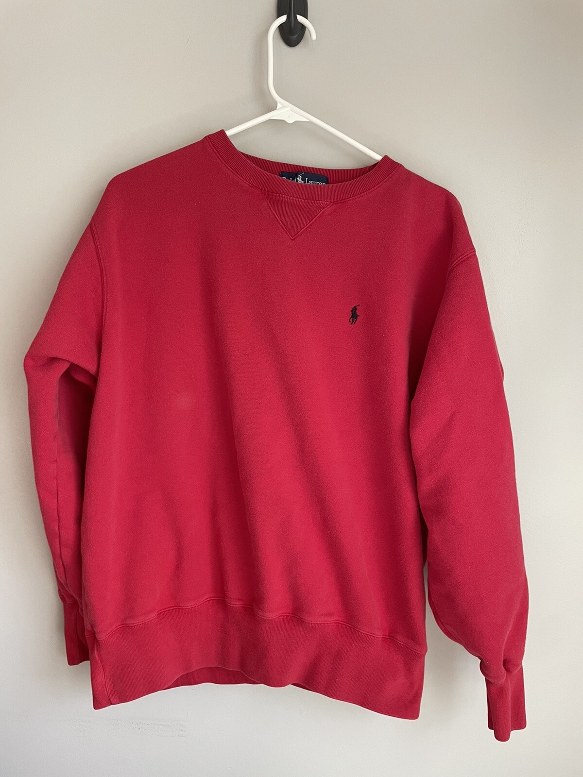 POLO RALPH LAUREN UOMO TG L ROSSO RICAMATO PONY FELPA GIROCOLLO