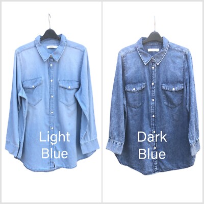 NEU ÜBERGRÖSSE Damen Baumwolle Jeanshemd hell & standardblau Sommer Druckknopf