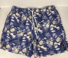 SPICY TUNA Men's Size XL Blue/multicolor Lined Swim Trunks Palm Trees Summer Fun