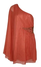 Free People Dancing in the Moonlight Papaya Chiffon One Shoulder Beaded Dress 2