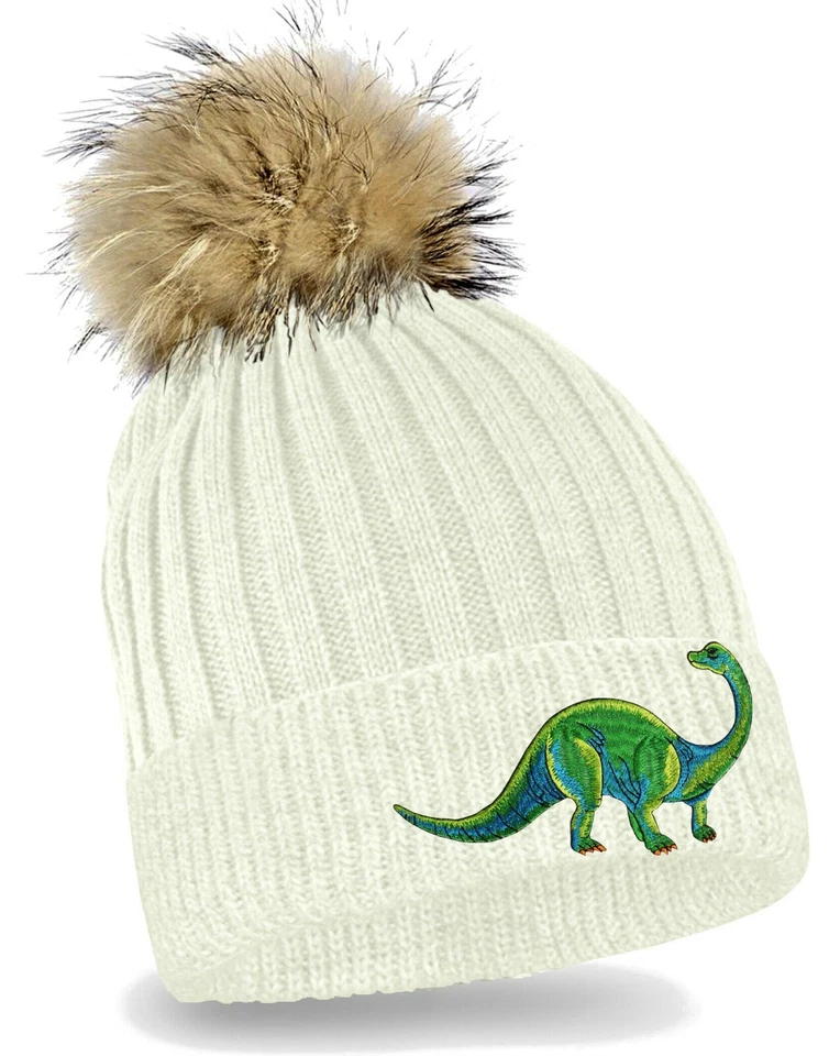 BLACKSHIRT COMPANY Dino Strickmütze mit Bommel Kinder Beanie Dinosaurier Langhals