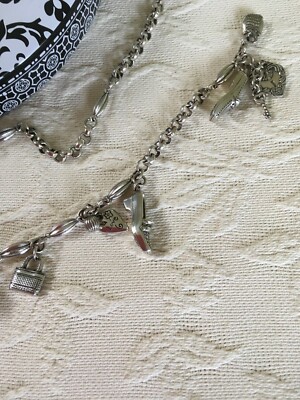 BRIGHTON Silver Toned Rhinestone Embellished Chain Belt Size M Brighton Silver Tone Double Chain Belt Heart Knot Adjustable  main image 2