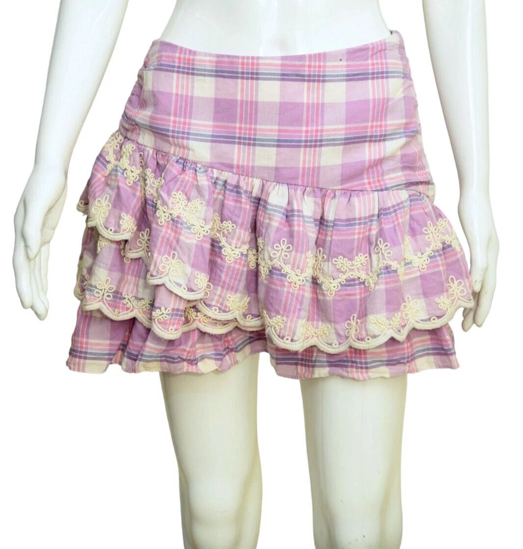 LoveShackFancy Womens Como Mini Lilac White Shores Embroidered Short Skirt S