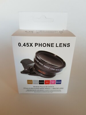 New 0.45X Mobile Phone Lens & Camera 0.45X Super Wide Angle + Macro Lens Black