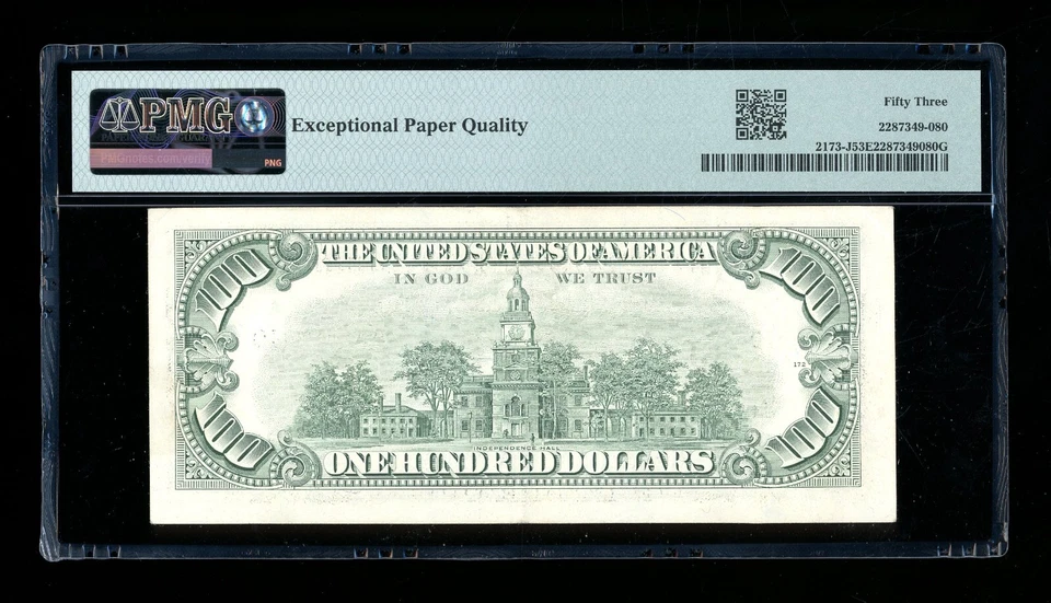 DBR 1990 $100 FRN Kansas City Fr. 2173-J PMG 53 EPQ Serial J01499220A - Image 2 of 2