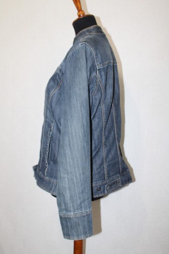 Coldwater Creek Sz 14 Denim Blue Jean Zipped Moto Jacket Med Wash Stretch - Picture 4 of 6