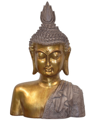 Standfigur, Skulptur, Deko-Figur Buddha-Kopf aus Kunststein, goldfarben
