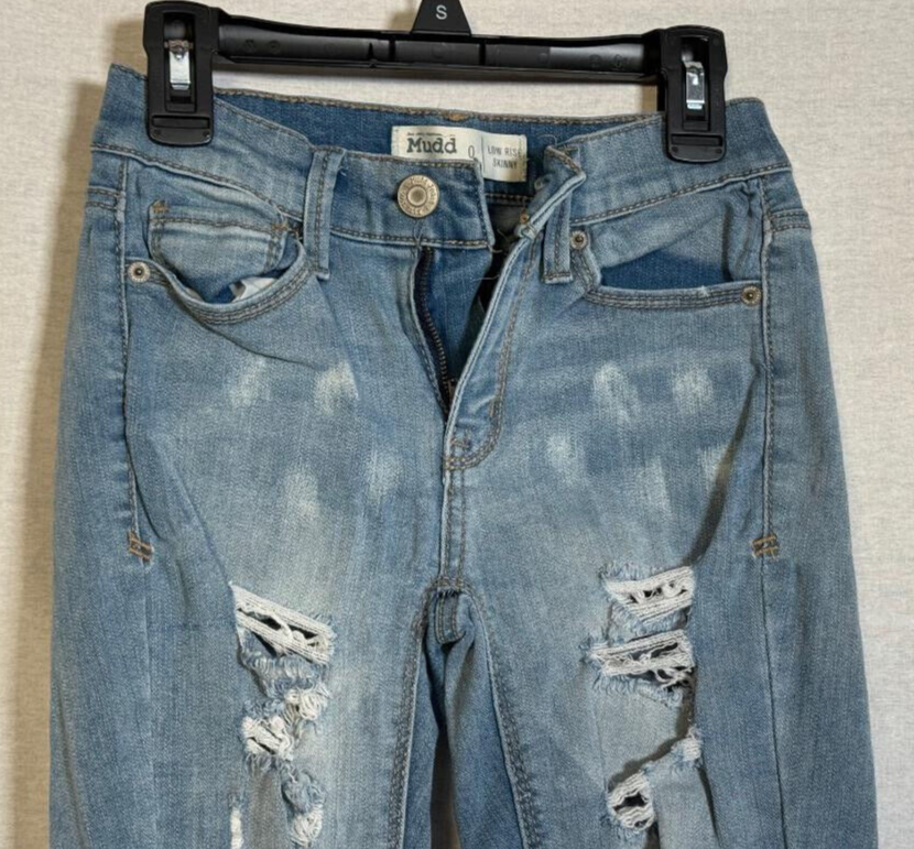 Mudd Womens Blue Jeans Low Rise Skinny Distressed Stretch Size