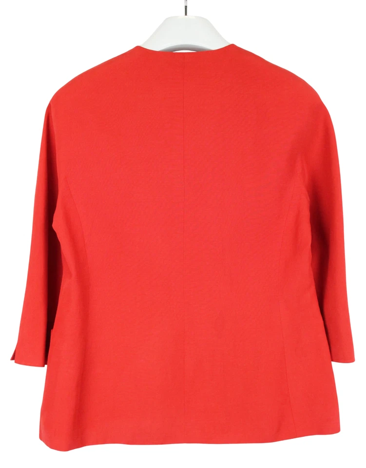 MAXMARA Blazer Women's USA 10 Red Button Up V-Neck 3/4 Sleeve Linen Silk Blend - Image 2 of 4