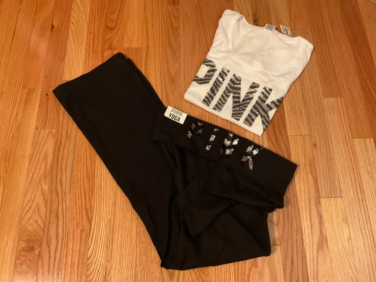 NWT Victoria's Secret PINK Silver Bling Zebra Foldover Yoga