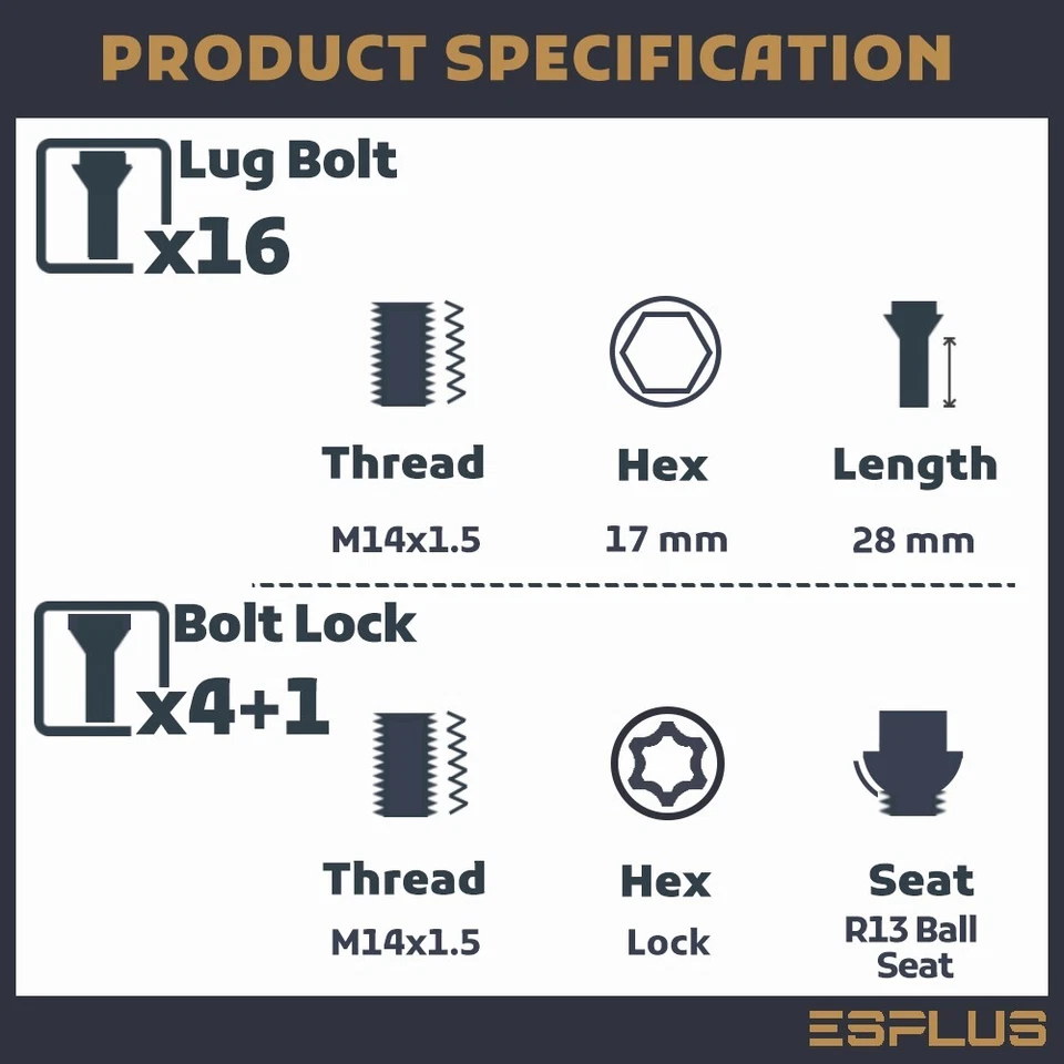 20 Pcs Volkswagen Wheel Lock 14x1.5 Black 28mm Fit Golf/ID/Jetta/Passat/Tiguan - Image 2 of 4