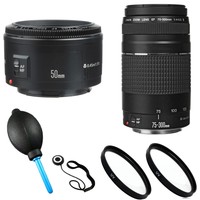 Canon 50mm 1.8 Ii Lens + Canon Ef 75-300mm F/4-5.6 Iii Complete Lens Kit on sale Canon 50mm 1.8 Ii Lens + Canon Ef 75-300mm F/4-5.6 Iii Complete Lens Kit on sale