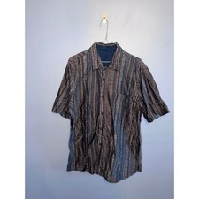 Jhane Barnes Short Sleeve Button Down Geometric Colorful Stripes SZ Med Mens Top