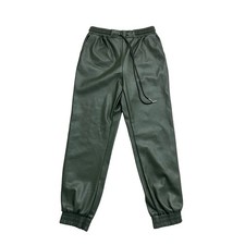 Francescas Olive Green Faux Leather Joggers Drawstring Pants TF70610 Womens M