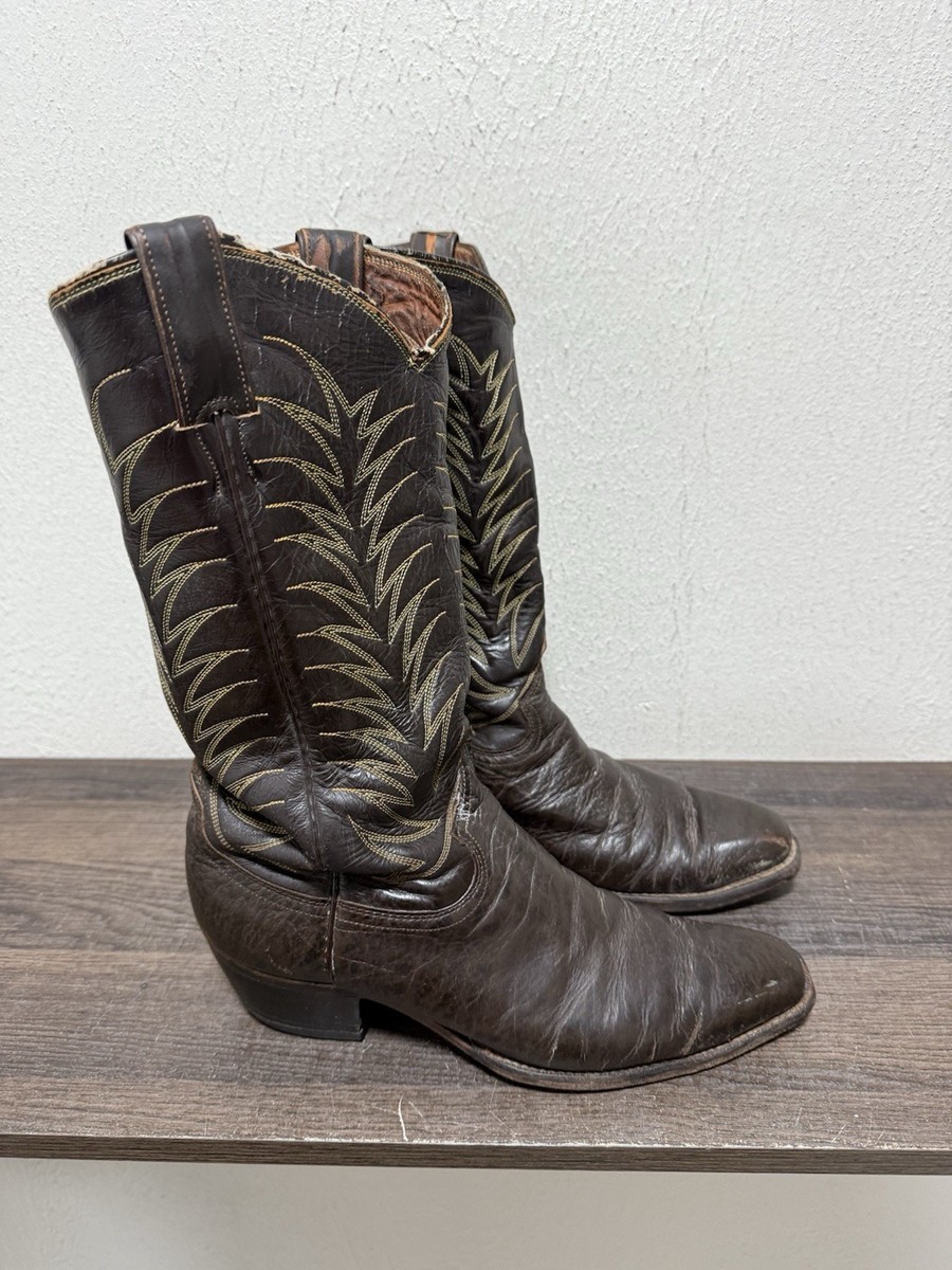 Vintage Justin Brown Black Leather Boots Roper Style Western Cowboy SZ 8.5D MENS Justin Cowboy Boots Black Leather Mens 7.5 D Distressed READ  main image 4