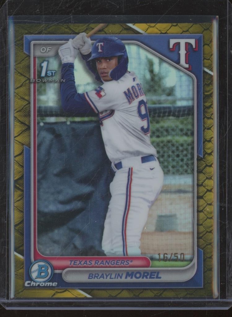 2024 Bowman Chrome BRAYLIN MOREL RC 1st Gold Reptilian Refractor /50 Texas JK317