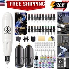 Wireless Rotary Tattoo Machine Kit with 20 Tattoo Cartridge Needles, Ink Set ...