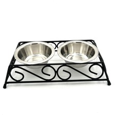 Stainless Steel Double Cat Food/Water Removable Bowls With Elevated Iron Stand