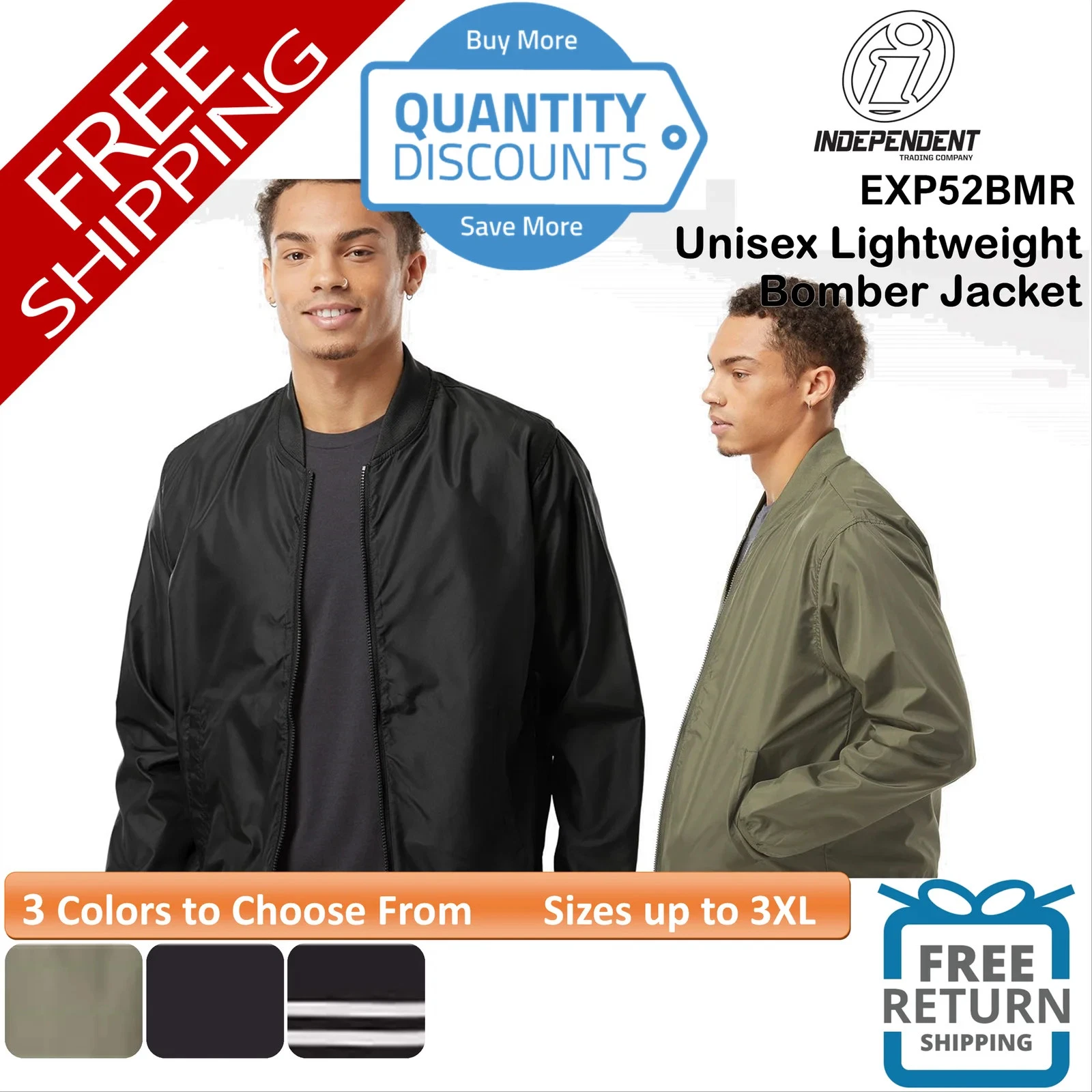 🔥 Independent Trading Co. Unisex Lightweight Bomber Jacket Up To 3XL EXP52BMR