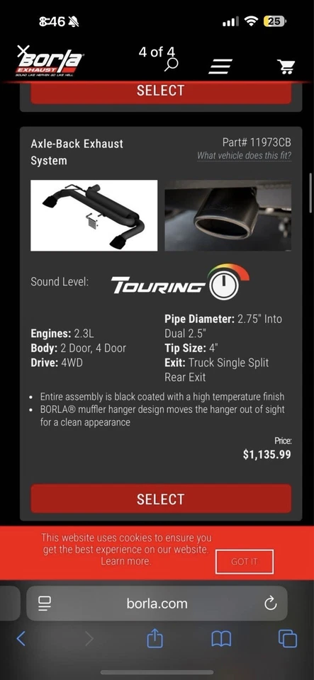 Escape trasero para Bronco 2021-2023 2,7 L V6 4x4 Borla Touring CAT recubierto de negro Foto 2 de 3