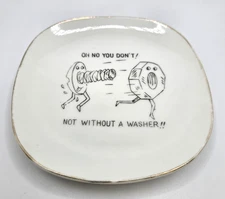 Vintage Naughty Adult Humor Cartoon Trinket Dish Gold Trim