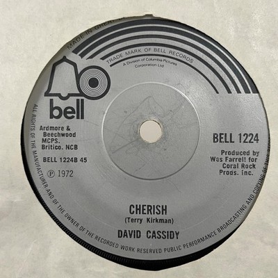 David Cassidy Cherish 7'' Vinyl Single Bell Records UK 1972 BELL 1224 VG