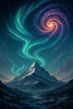 Aurora Mountain Galaxy Swirl AI Art Phone Wallpaper PNG JPEG Digital Background