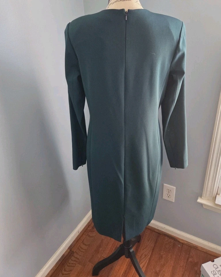 Worth New York Dress Size 10 Blue Green Wool Blend Lined Color Block Long Sleeve - Image 3 of 4