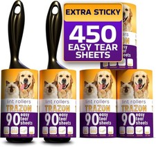 Lint Rollers for Pet Hair, Sticky, 450 Sheets- 5 Refills for Dog, Cat, Pet Hair