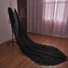 Black Soft Lace Shoulder Bridal Shawl Veil For Wedding Photography With Clips