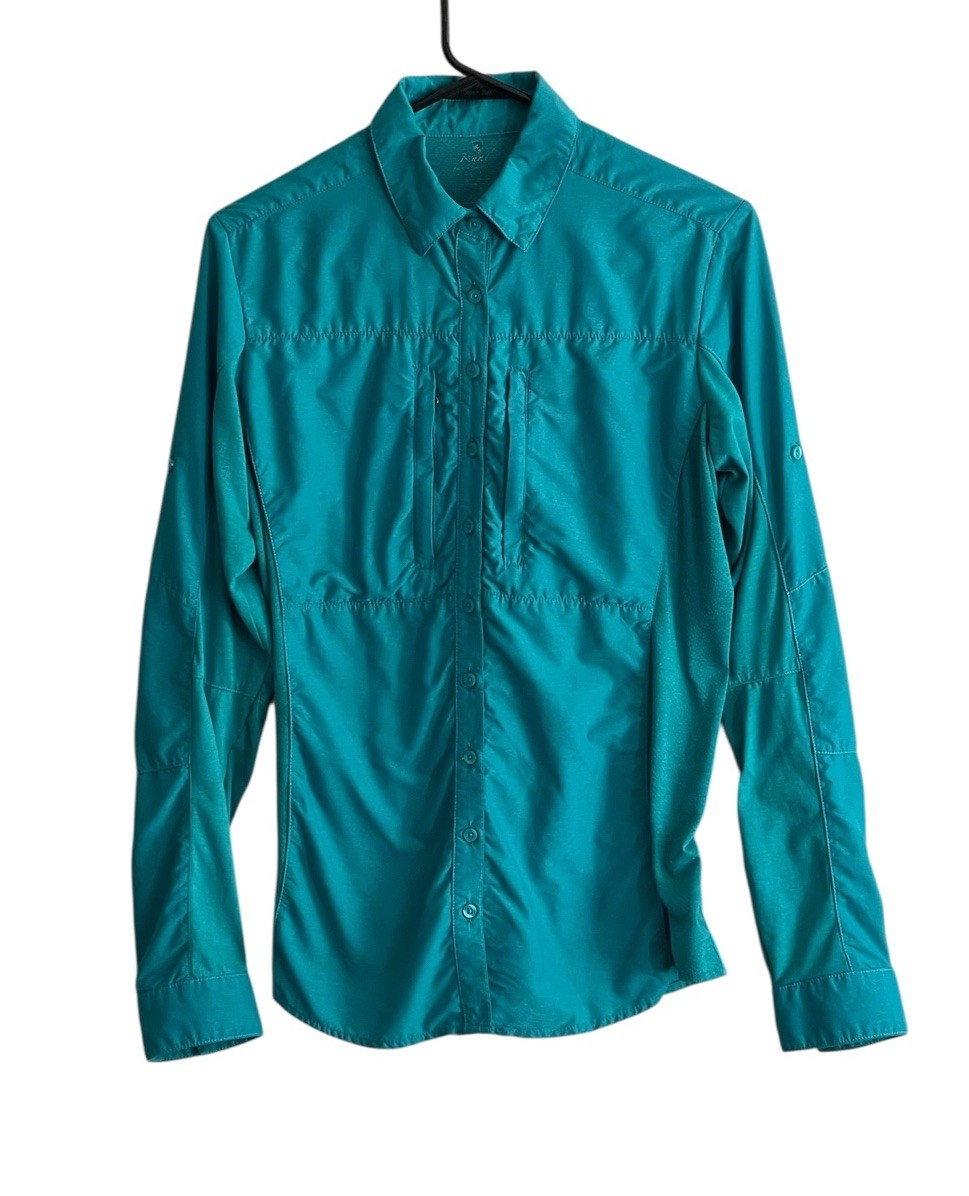 Kuhl Shirt Womens Small Button Roll Tab Sleeves Zip Pocket Fishing Hiking