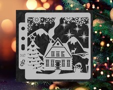Winter Night Home Scene Stencil 5" Christmas Snowman Template Holiday DIY Crafts